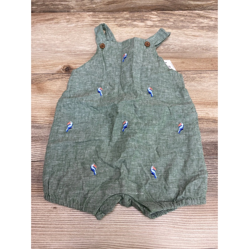 NEW Janie and Jack Toucan Linen Overalls Green sz 6-12m