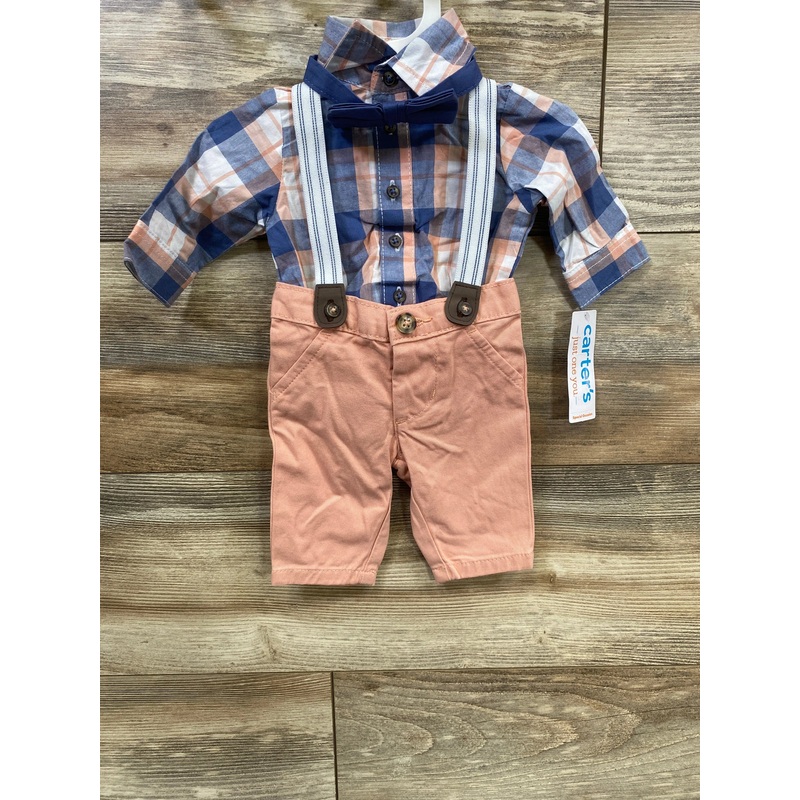 NEW Just One You 4pc Plaid Button-Up Suspender Set Blue sz Newborn
