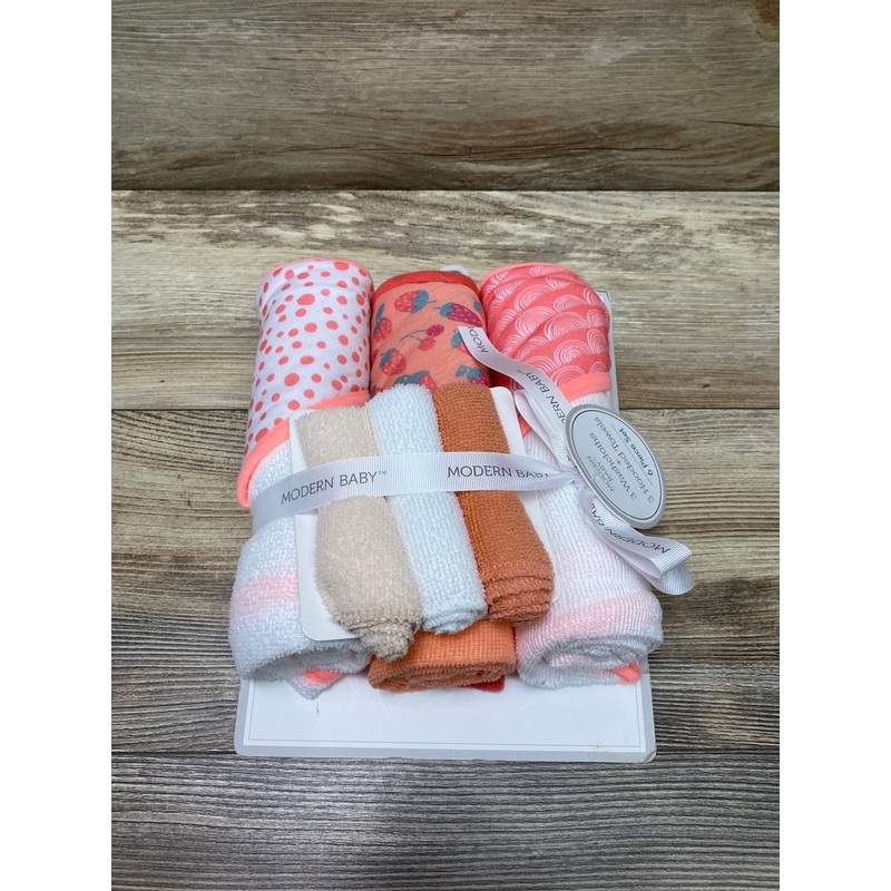 NEW Modern Baby 6Pc Hooded Towel & Washcloth Set Peach