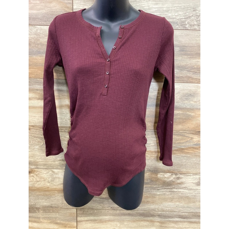 Old Navy Maternity Rib Henley Long Sleeve Shirt Cranberry sz Small