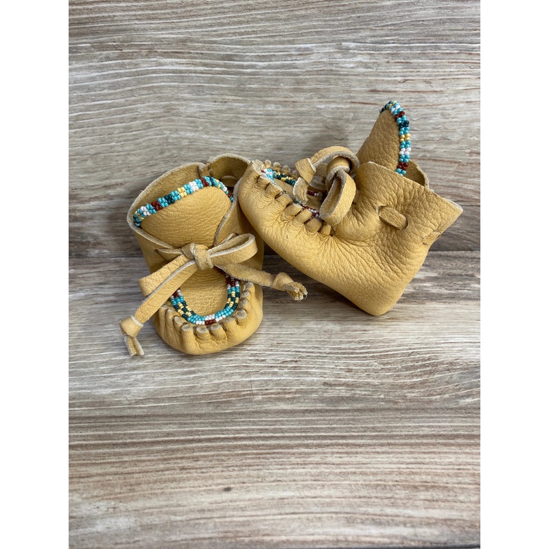Baby Bootie Beaded Leather Moccasin Slippers sz 2c