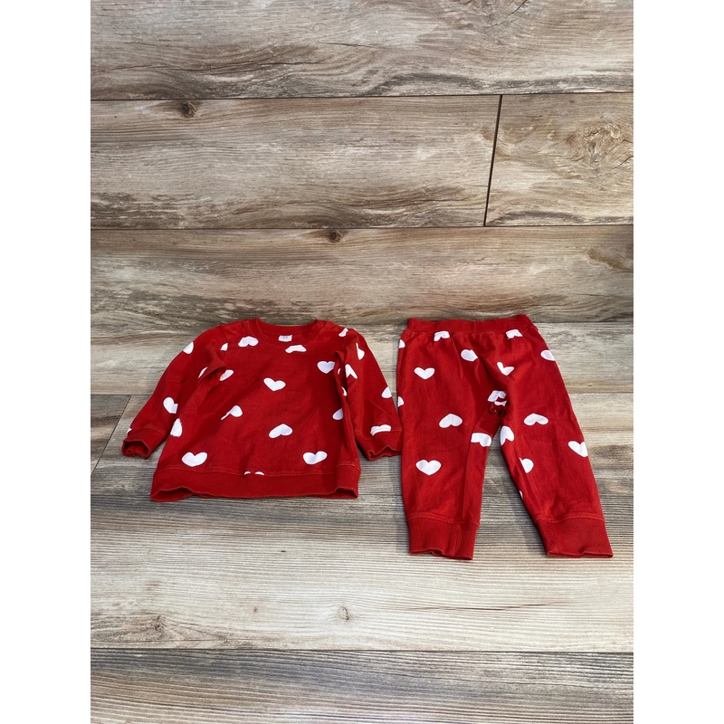 H&M 2pc Heart Print Sweatshirt Set Red sz 18m