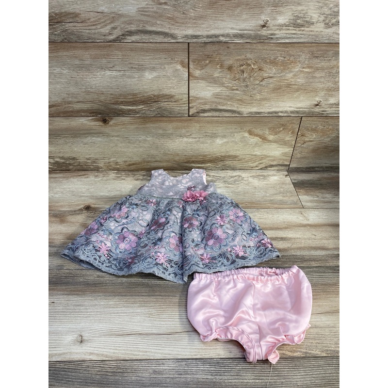 Laura Ashley 2pc Lace Floral Dress & Bloomers Grey sz 3-6m