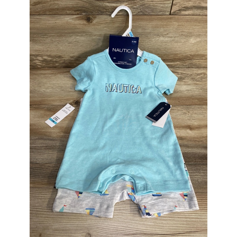 NEW 2pk Shortie Rompers Blue/Grey sz 6-9m
