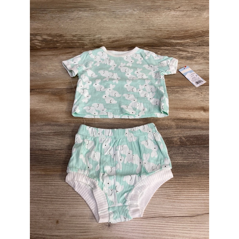 NEW Cat & Jack 2pc Bunny Print Shirt & Shorts Mint sz 6-9m