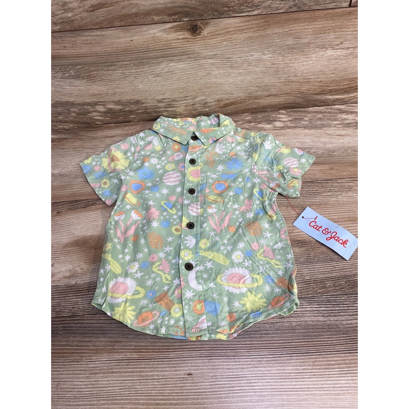 NEW Cat & Jack Floral Button-Up Shirt Green sz 18m