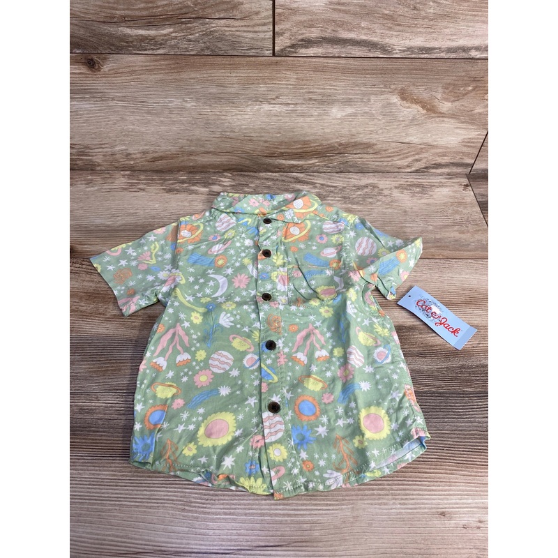 NEW Cat & Jack Floral Button-Up Shirt Green sz 2T
