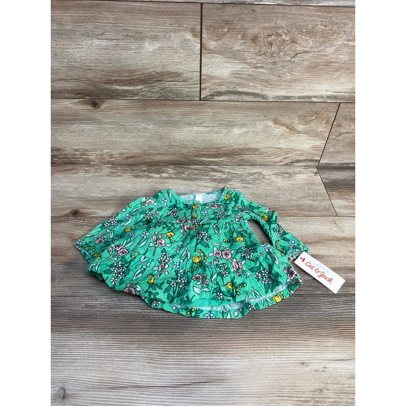 NEW Cat & Jack Floral Henley Dress & Bloomers Green sz 3-6m