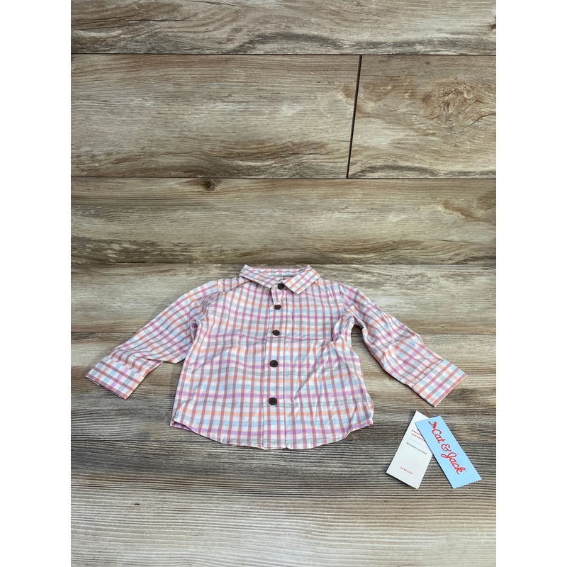 NEW Cat & Jack Plaid Button-Up Shirt Pink sz 12m