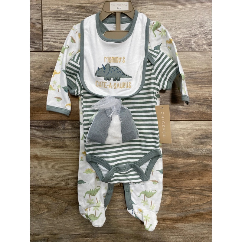 NEW Chick Pea 6pc Dinosaur Sleeper Set White sz 3-6m