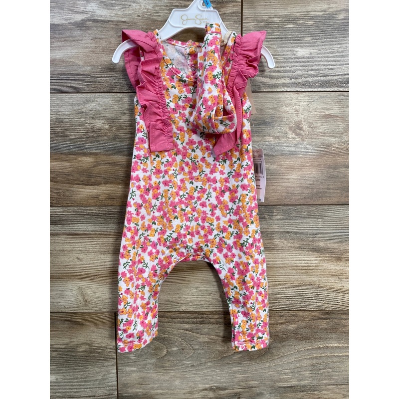 NEW Jessica Simpson 2pc Floral Romper & Headband Set Pink sz 3-6m