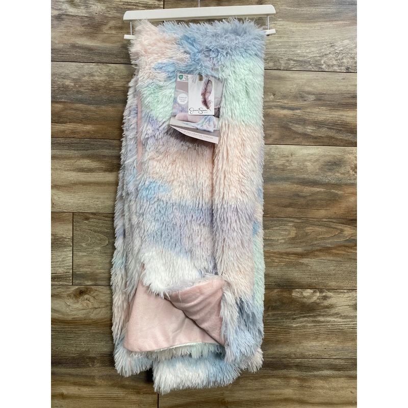 NEW Jessica Simpson Kids Faux Fur Decorative Throw Blanket Pink/Blue  50″x60″