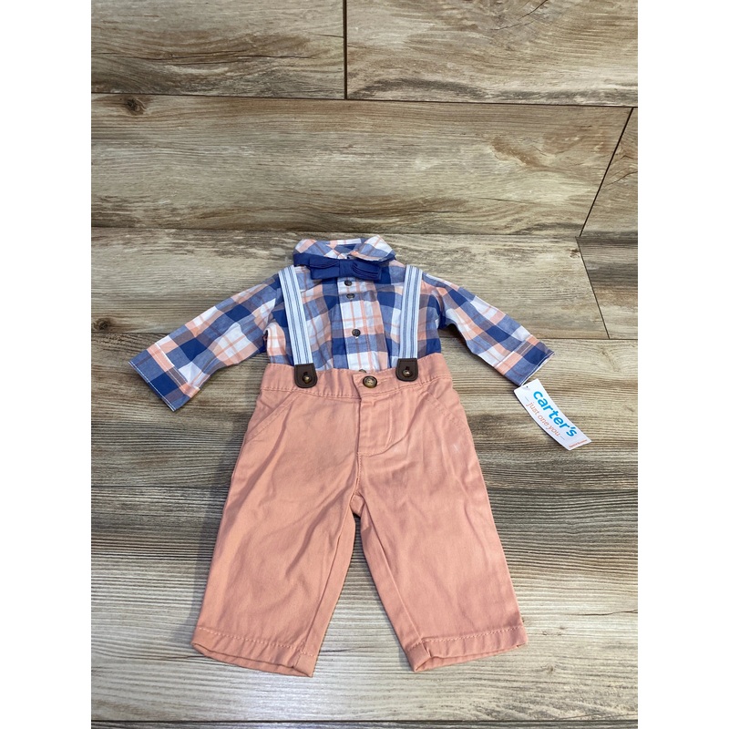 NEW Just One You 4pc Plaid Button-Up Suspender Set Blue sz 3m