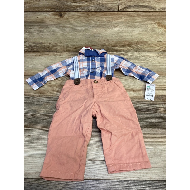 NEW Just One You 4pc Plaid Button-Up Suspender Set Blue sz 6m
