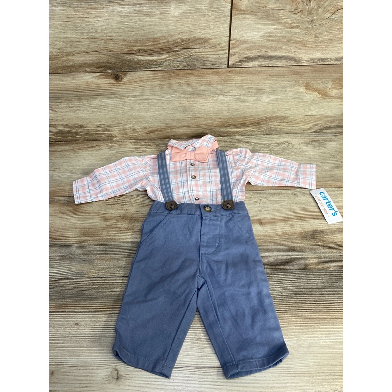 NEW Just One You 4pc Plaid Button-Up Suspender Set Pink sz 3m