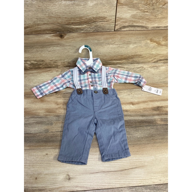 NEW Just One You 4pc Plaid Button-Up Suspender Set White sz 3m