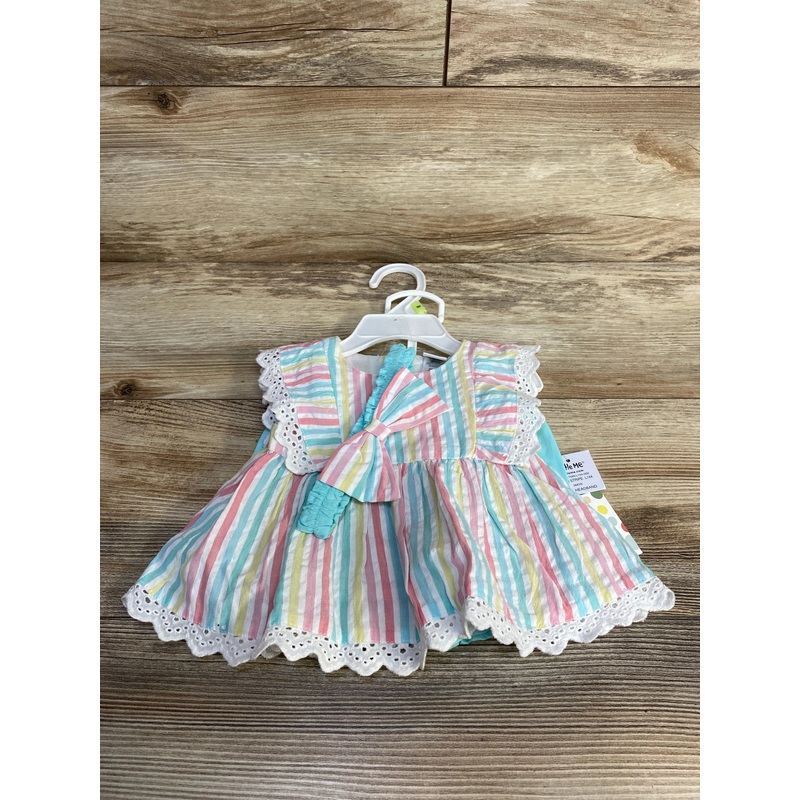 NEW Little Me 3pc Striped Top + Shorts + Headband Blue sz 3m