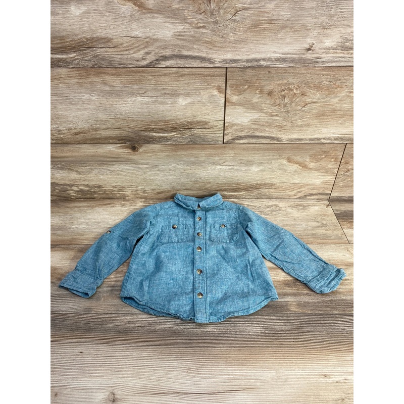 Old Navy Linen Blend Button Up Shirt Blue sz 4T