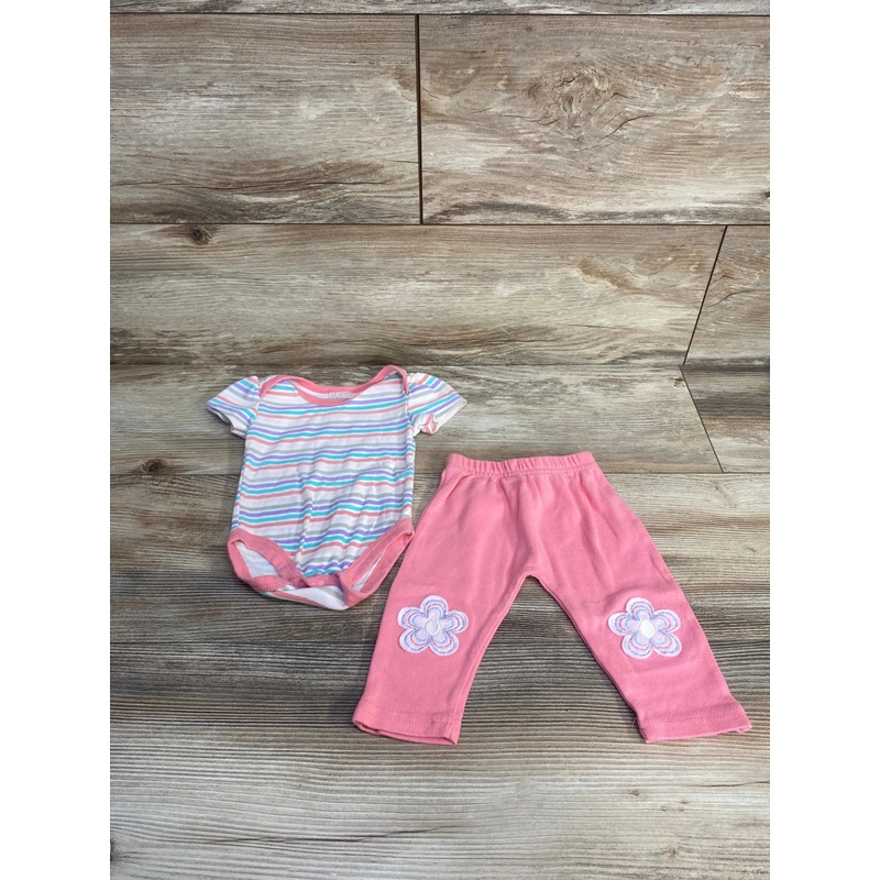 Baby Elements 2pc Striped Bodysuit & Pants Pink sz 0-3m