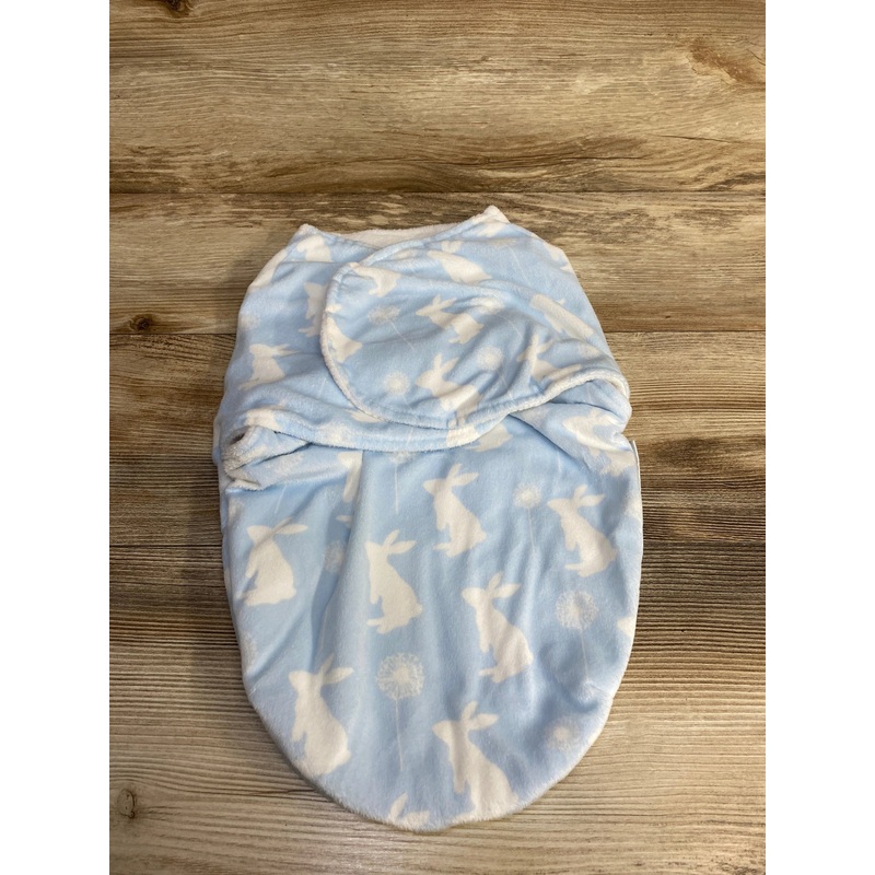 Blankets & Beyond Bunny Print Plush Swaddle Blue sz 0-3m