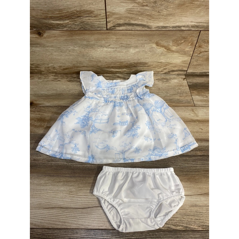 Carter’s Toile Print Crepe Dress & Bloomers White sz 6m