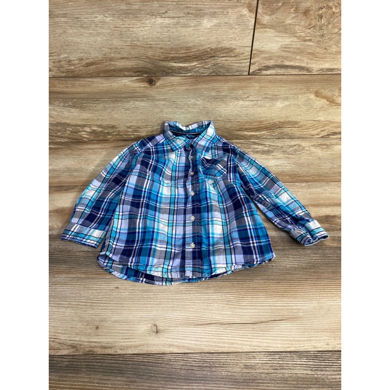 Children’s Place Plaid Button Up Shirt Blue sz 4T Blue 4T