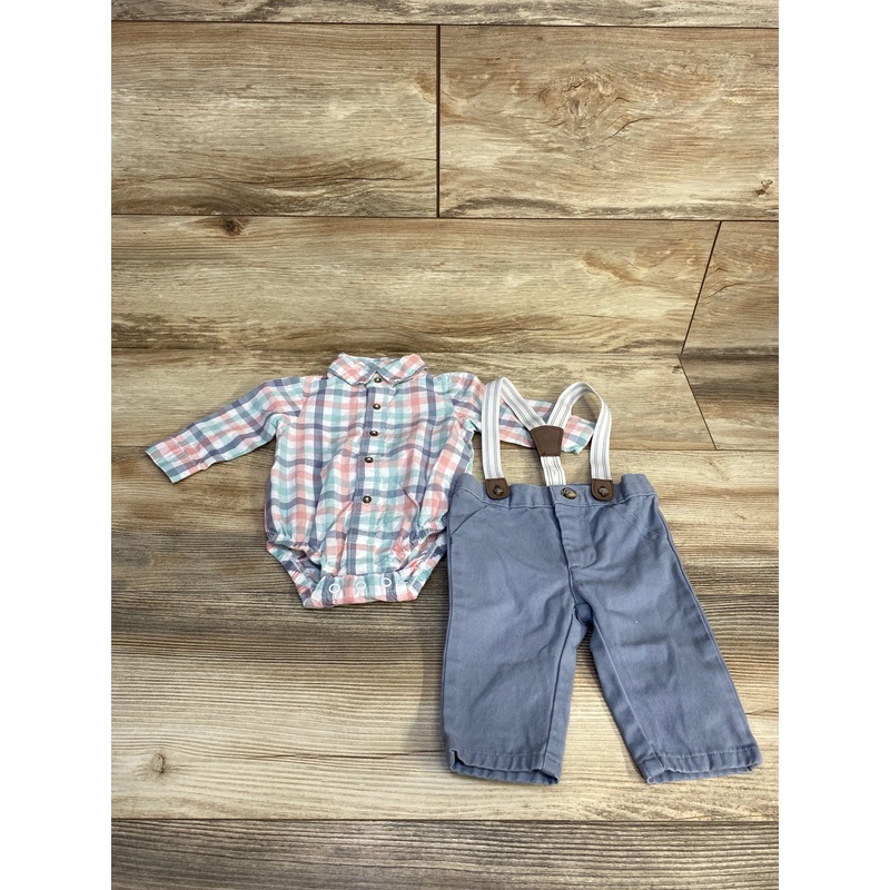 Just One You 3pc Plaid Suspender Set White sz 3m