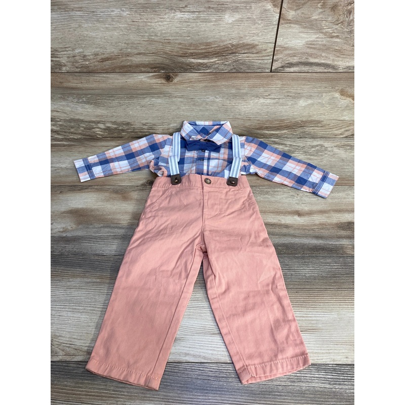 Just One You 4pc Plaid Button-Up Suspender Set Blue sz 12m