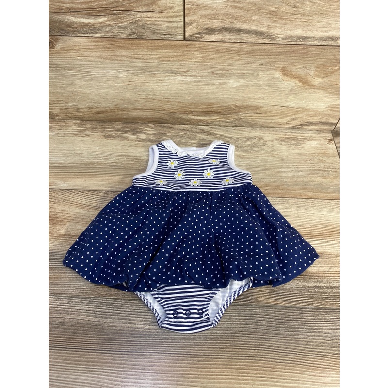 Little Me Striped Bodysuit Dress Navy sz 6m