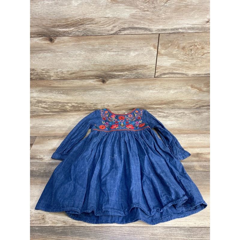 M&S Embroidered Chambray Dress Blue sz 3-4T