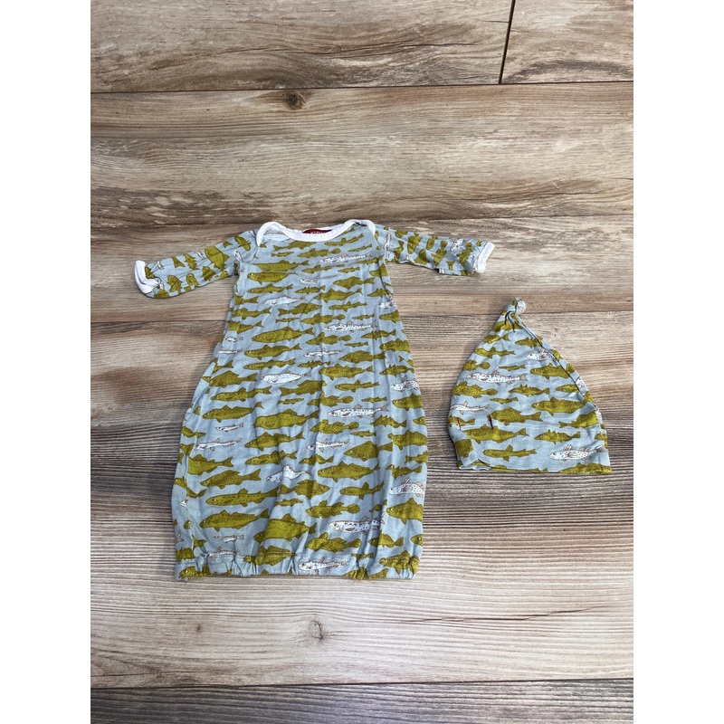 Milkbarn 2pc Fish Bamboo Gown & Hat Blue sz 0-3m