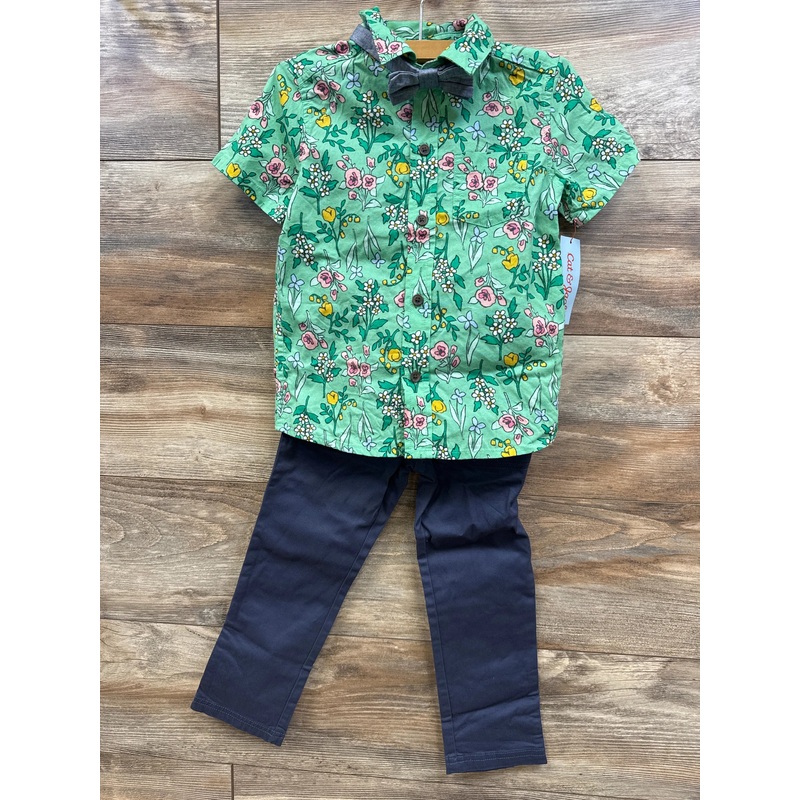 NEW Cat & Jack 3pc Floral Button-Up Set Green sz 4T