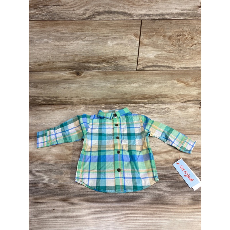 NEW Cat & Jack Plaid Button-Up Shirt Green sz 12m