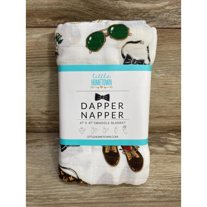 NEW Little Hometown White Swaddle Blanket, Dapper Napper