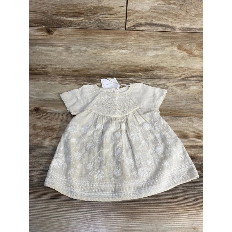 NEW Zara Smocked Linen Blend Dress Beige sz 6-9m