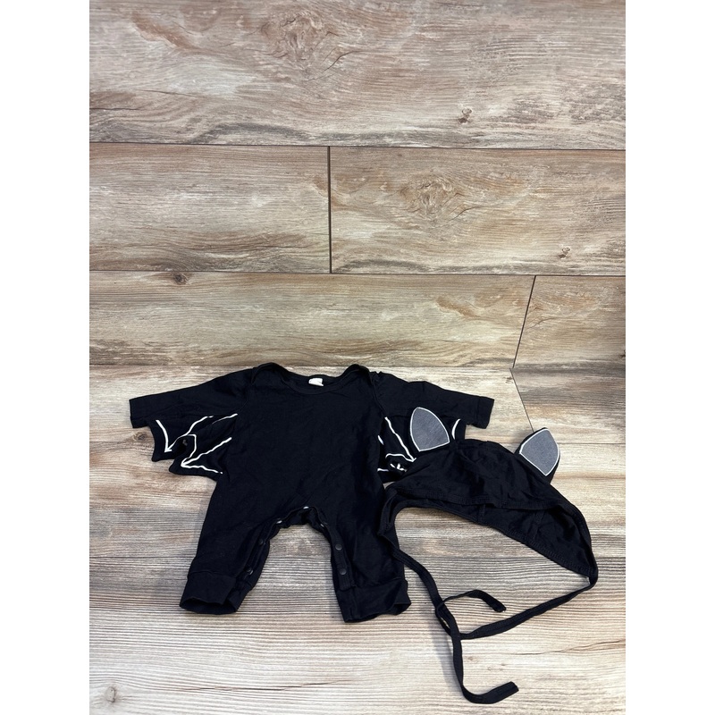 2pc Bat Coverall & Hat Black sz 0-3m Black Newborn