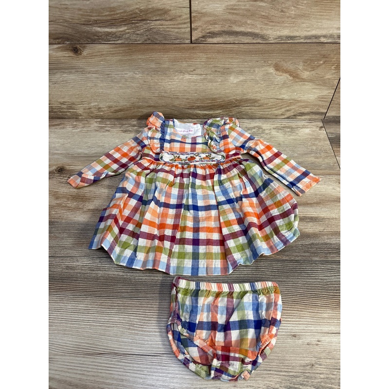 Bonnie Baby 2pc Plaid Pumpkin Dress Orange sz 6-9m Multicolor 6m