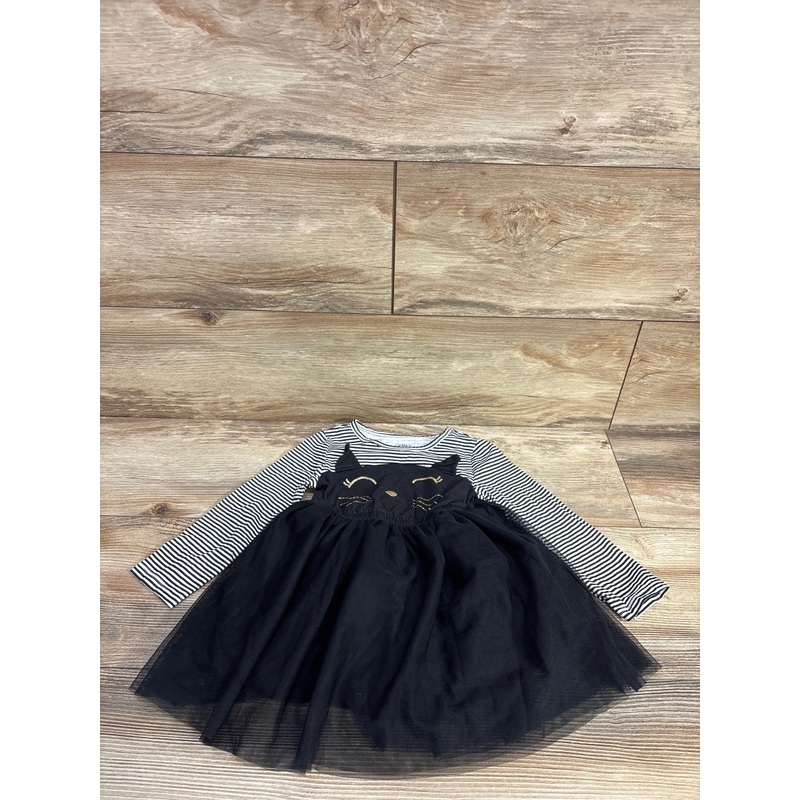 Carter’s Cat Print Striped Dress Black sz 24m Black 24m