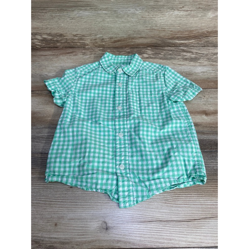 Children’s Place Gingham Button Up Shirt Green sz 4T Green 4T