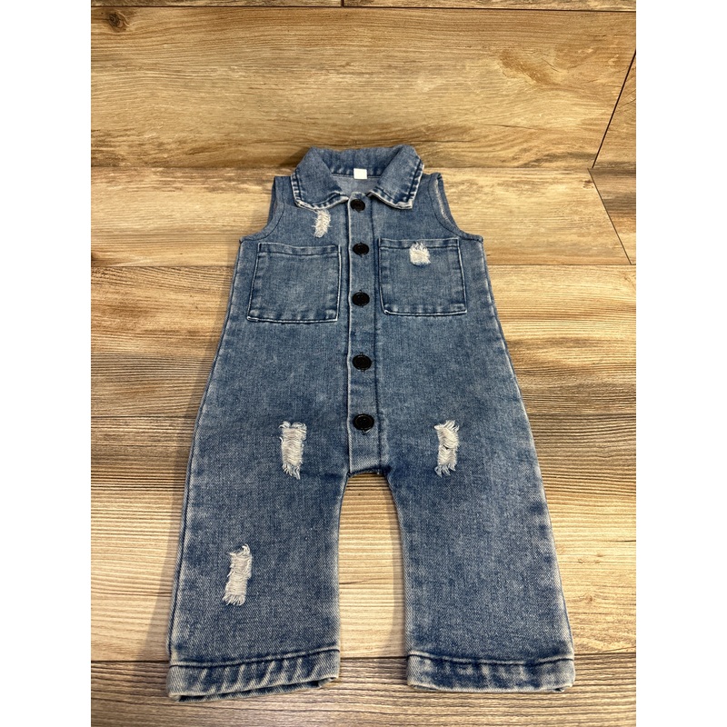 Distressed Sleeveless Denim Jumpsuit sz 6-9m