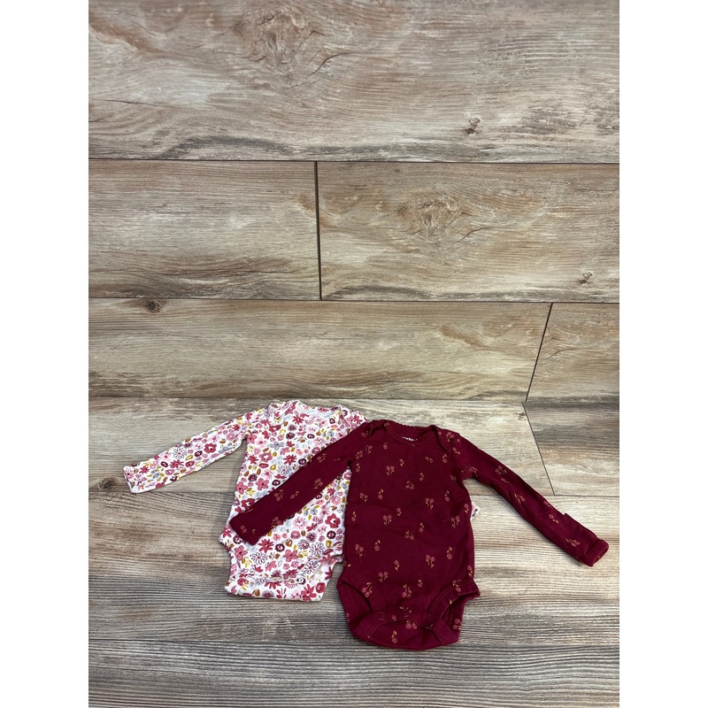 Just One You 2pk Long Sleeve Floral Bodysuits Burgundy sz Preemie Burgundy Preemie