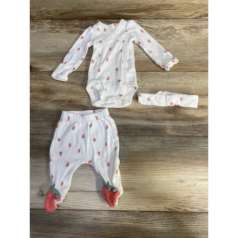Just One You 3pc Strawberry Kimono Bodysuit Set White sz Preemie White Preemie