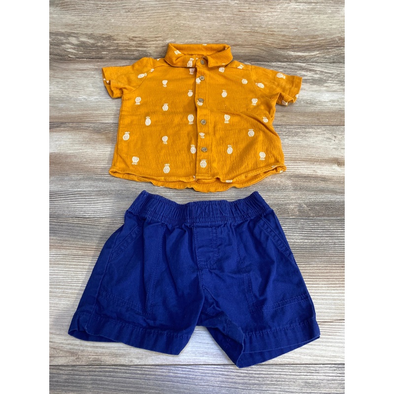 Carter’s 2pc Pineapple Button Up Shirt & Shorts sz 9m Gold 9m