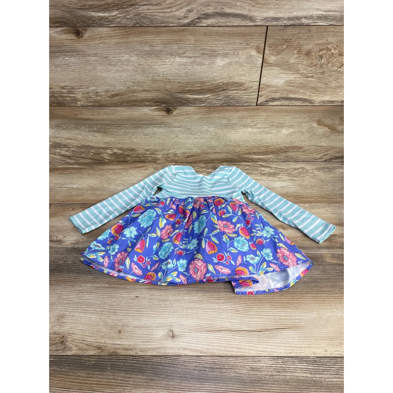 Handmade Striped Floral Dress Blue sz 12-18m Blue 12m