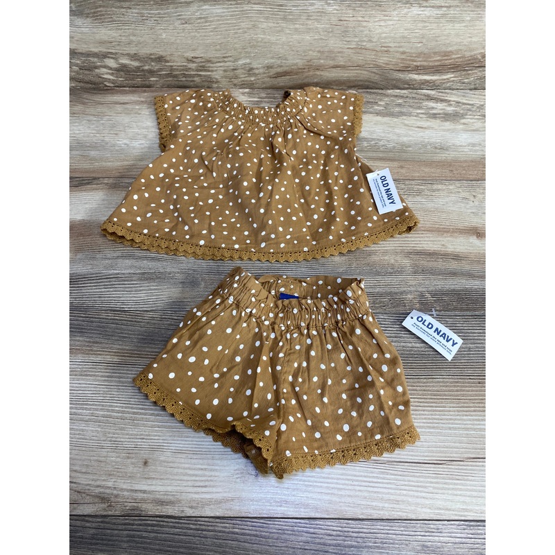 NEW Old Navy 2pc Polka Dot Top & Shorts Brown sz 0-3m Brown Newborn