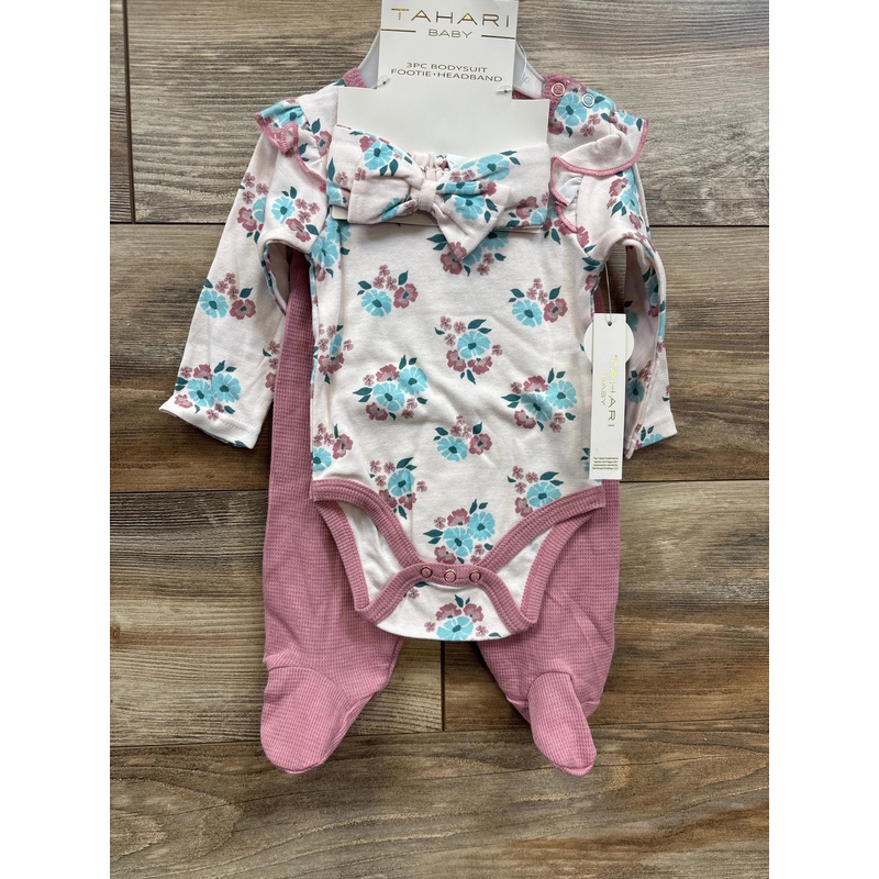 NEW Tahari Baby 3pc Floral Bodysuit Set Pink sz 6-9m Pink 6m