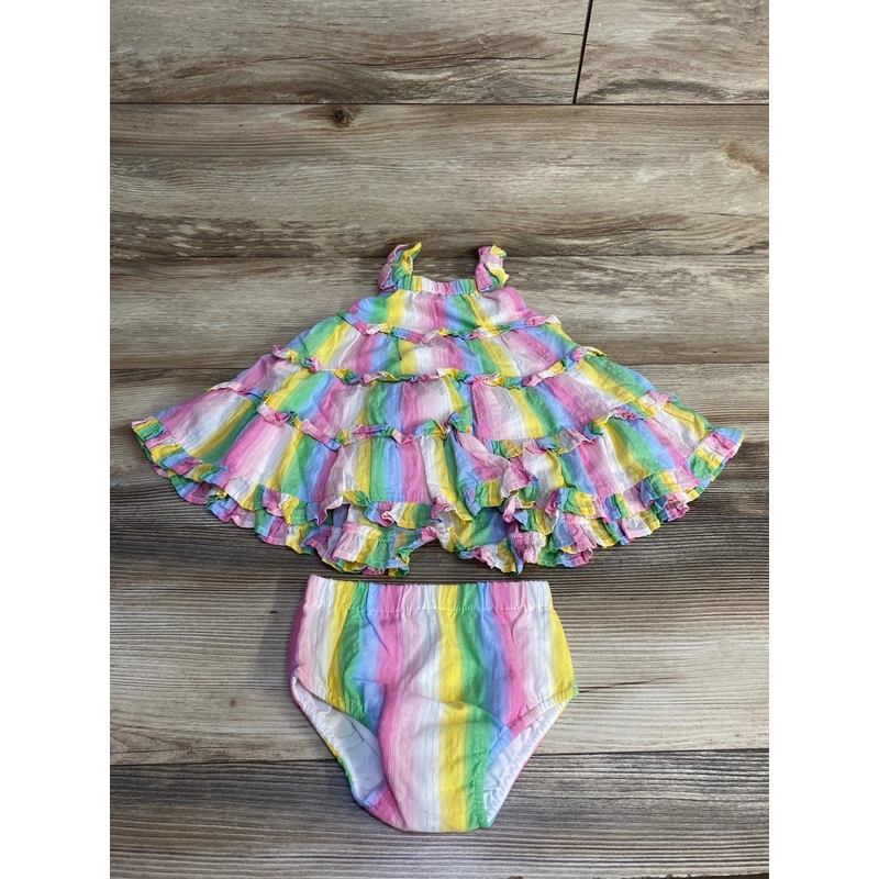 Rare Editions 2pc Striped Ruffle Dress & Bloomers Pink sz 6-9m Pink 6m