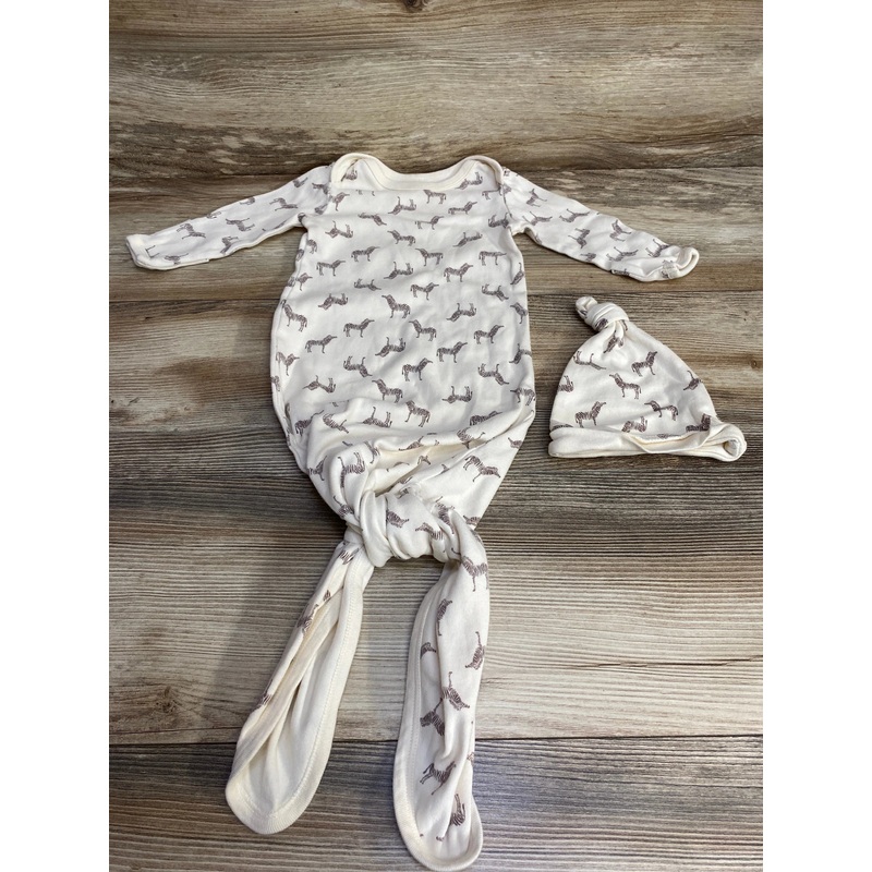 Tiny Kind 2pc Zebra Gown & Hat Cream sz Newborn White Newborn