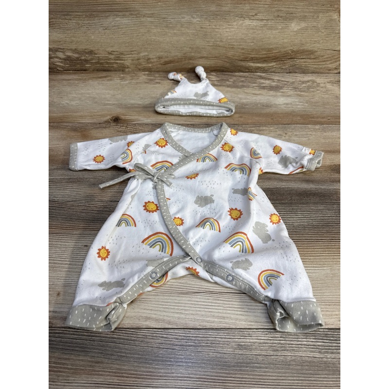 Bunnies By The Baby Rainbow Print Kimono Coverall & Hat White sz 0-3m White Newborn
