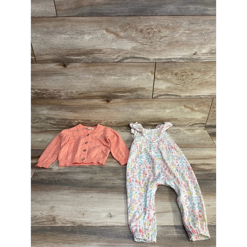 Jessica Simpson 2pc Cardigan & Floral Romper Pink/White sz 18m Pink 18m